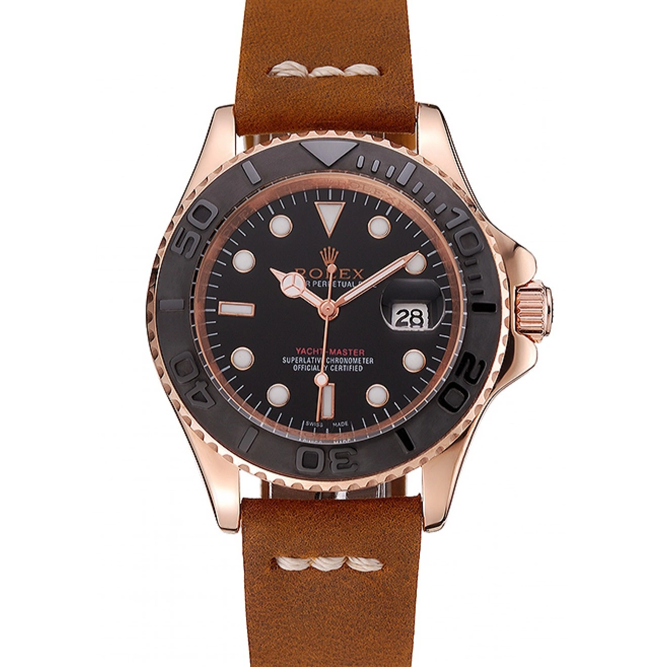 Case Leather Gold Master Dial Yacht Brown Black Bracelet 1453861 Rolex Rose 0626